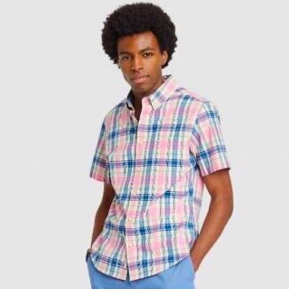 GOODFELLOW & CO💙PLAID SHORT SLEEVE CASUAL BUTTON-DOWN MEN SHIRT SIZE M 🌟NWT🌟